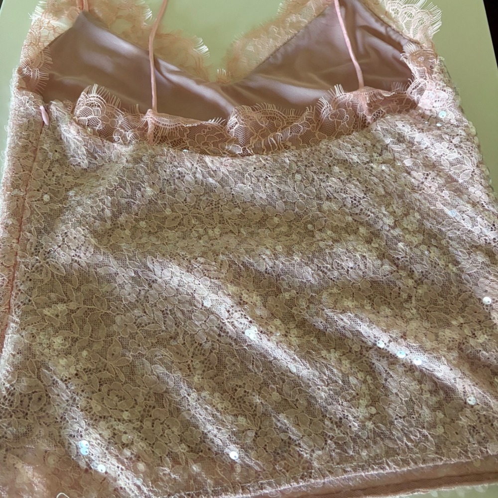 STAUD Kezia Top Cherry Blossom Pink Lace Sequin Cami 633-3744-CHB - Picture 5 of 8